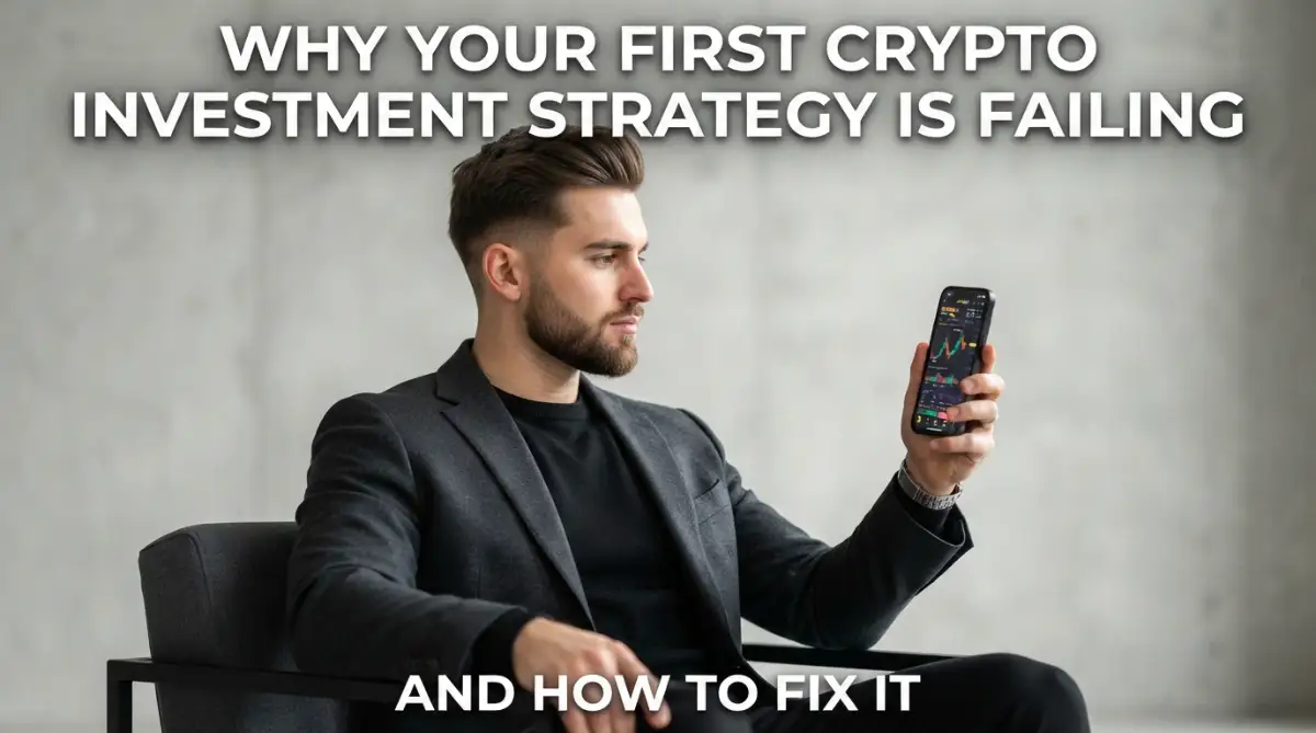 A focused young man analyzing market charts, representing the core concept of why your first crypto investment strategy is failing and how to fix it.